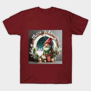 Merry Christmas Greetings: Gnome in ugly Christmas sweater in festive frame T-Shirt